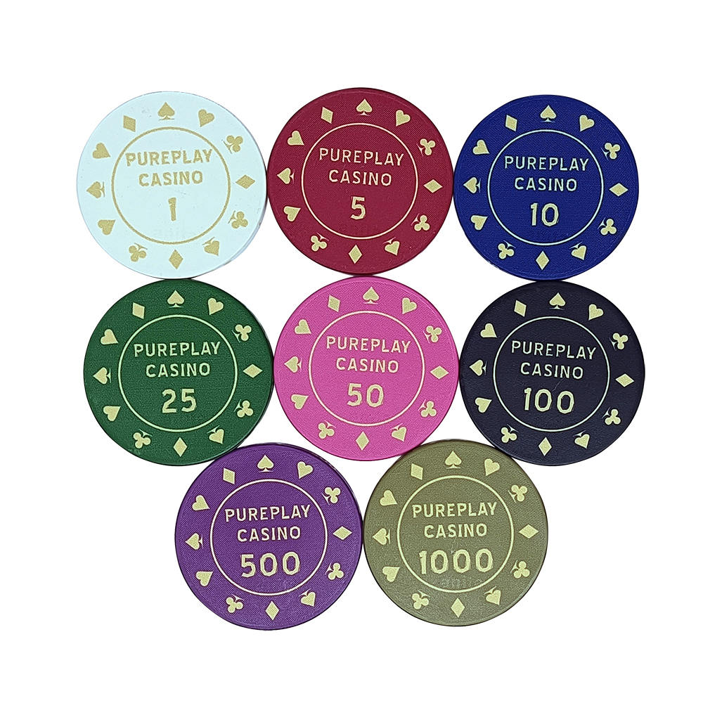 CUV003 Hot sale Pureplay casino ceramic poker chips 10g 39mm UV printed chips custom logo desgin with value for gambling games playing