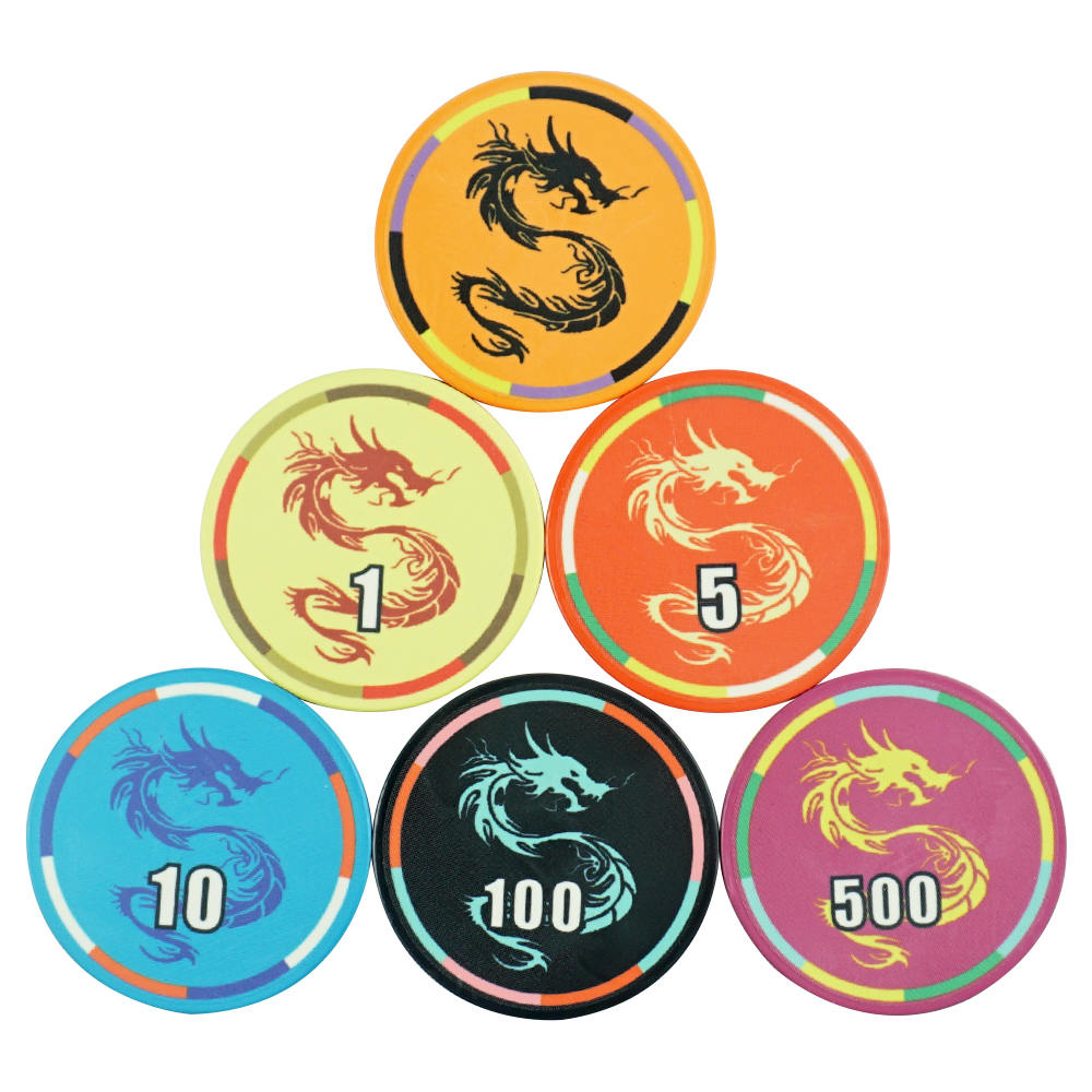 CMC024 Customize 39mm Cheap Ceramic Poker Chips 10g Lucky Dragon Design from Chinese Factory for Casino Grade Entertainment Products