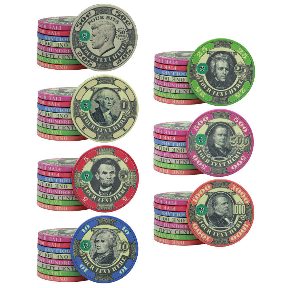 CMC069 Wholesale 10g Presidents Poker Chips Us Dollars 39 43 45 46 48.5 50 52 55mm Custom Cash Value Manufacture for Casino Table Game