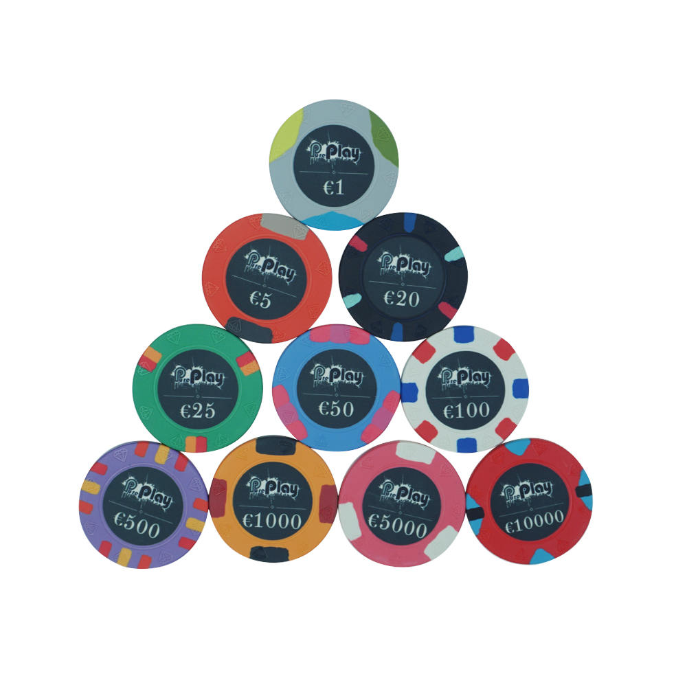 CMC125 Whole Sale 39mm Ceramic Poker Chips 10g Engraved Diamond Design Black Poker Chips or Any Pantone Color Customized for Casino Game