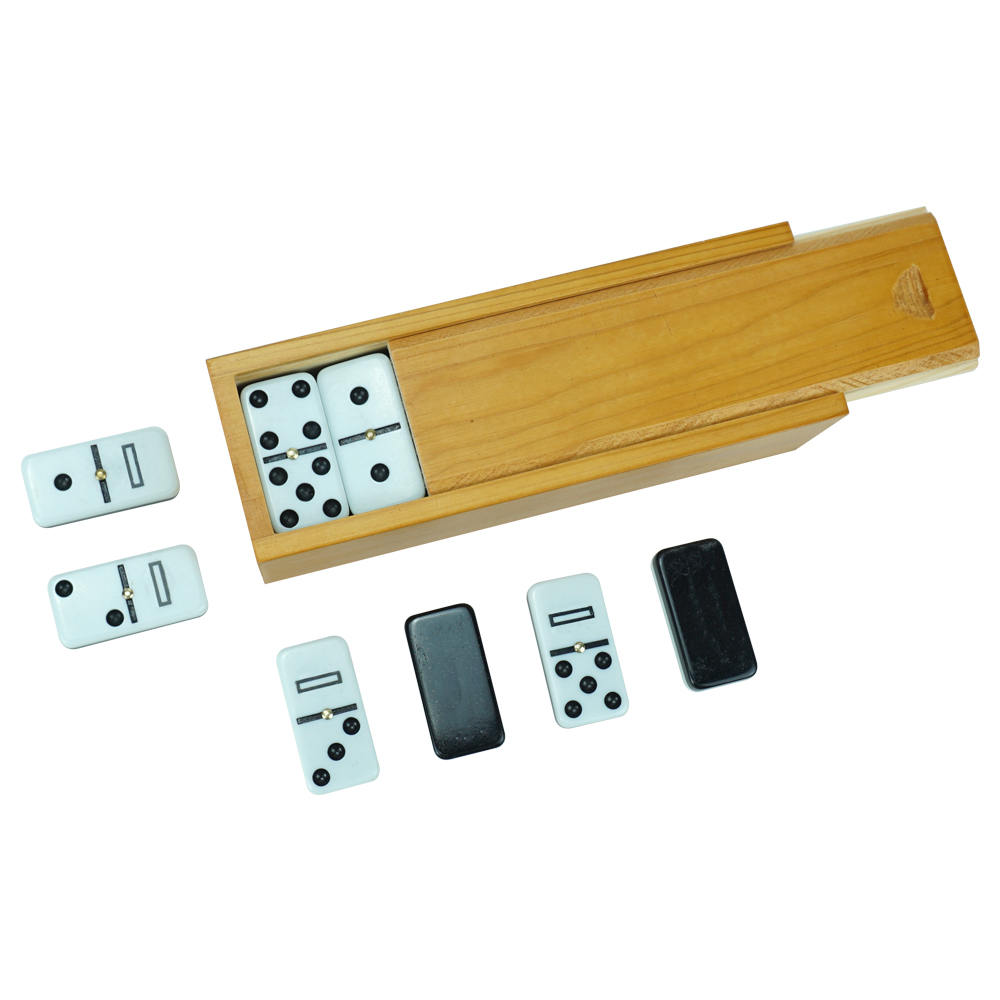 22-02 5010 Black and White Double Layer Domino 9+High-End Wooden Box