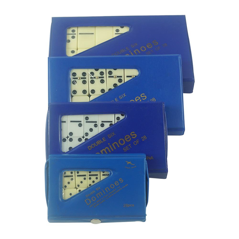 Double six dominoes with pvc box packing of various size 3005,4006,4010,5008,5010,5012,5211,5412, 5612 from directly factory