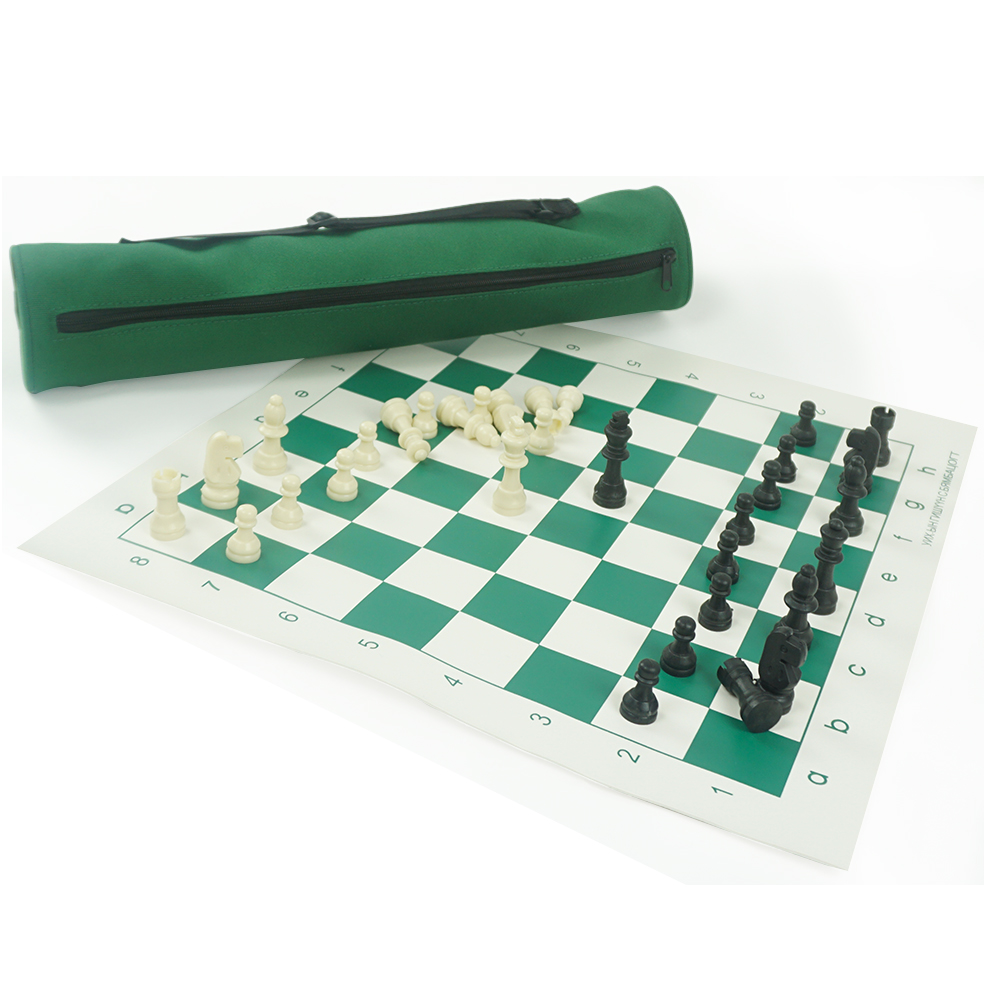 Portable mini green backpack travel outdoor chess set  plastic chess pieces for adult