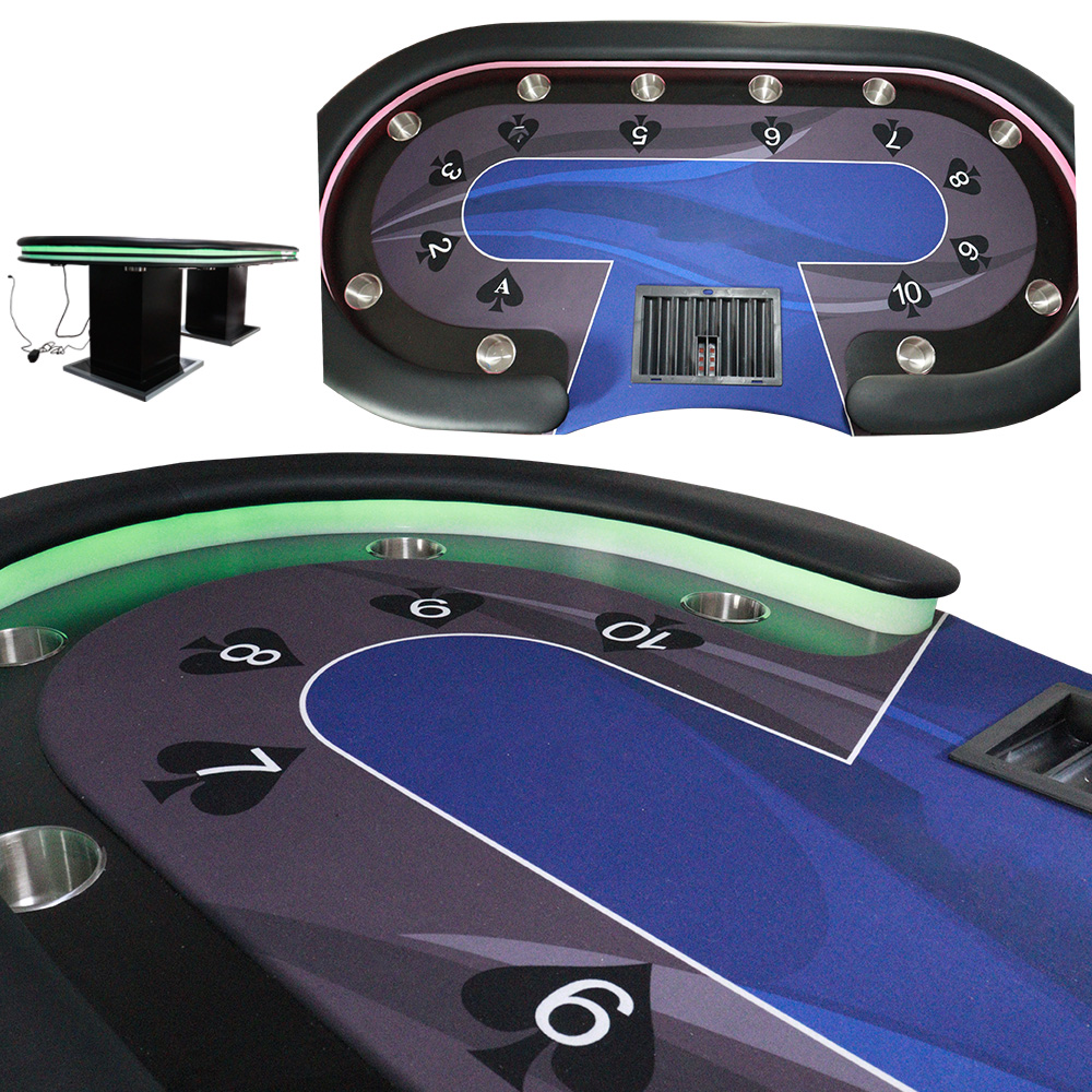 2023 LED light gambling roulette table casino 94 inch with 10 seats players luxury blackjack table for casino poker club