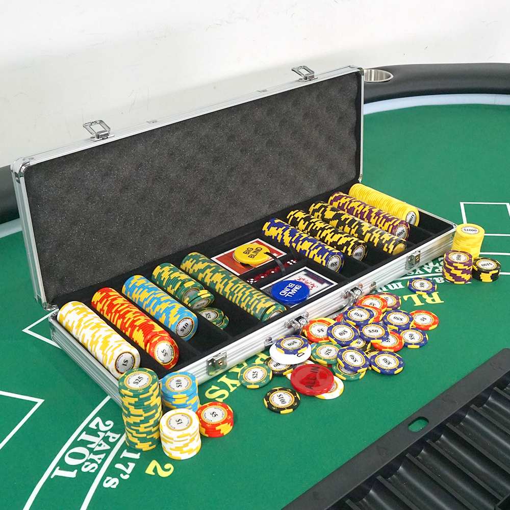 Casino equipment Silver Aluminum Case Chip Set 500 Piece Clay ChipsPoker Dealer Button Blackjack Texas Hold'em Poker Chip Set