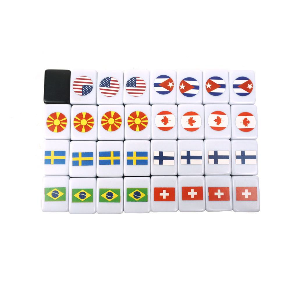 2024 tiktok Latest Puzzle Game 64+1 65pcs Seaside Escape Mahjong set custom Flag Emoj Fruit Pattern Mahjong tiles game